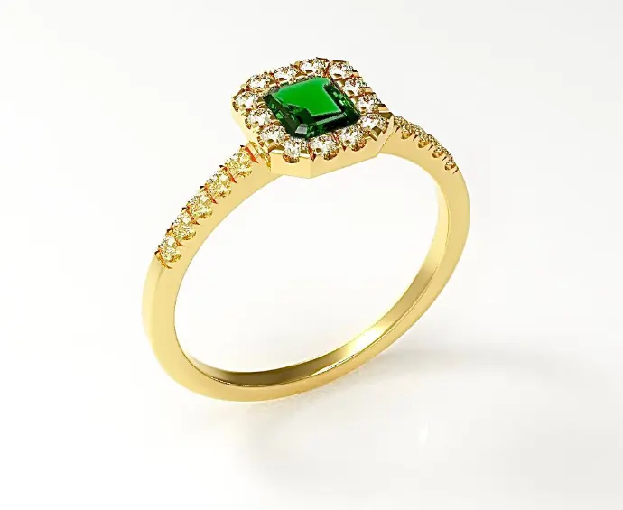 Anillo Cluster Esmeralda Cuadrada